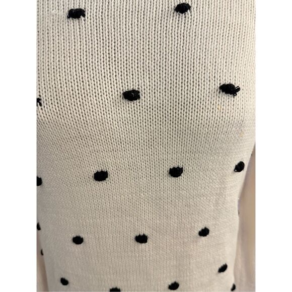 Ann Taylor LOFT Bobble Knit Polka Dot Sweater Boat Neck Cream & Black Large - Picture 11 of 11